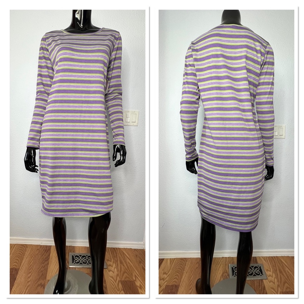 LuLaRoe Debbie Polyester Spandex Blend Dress Sz L Purple Green Gray White